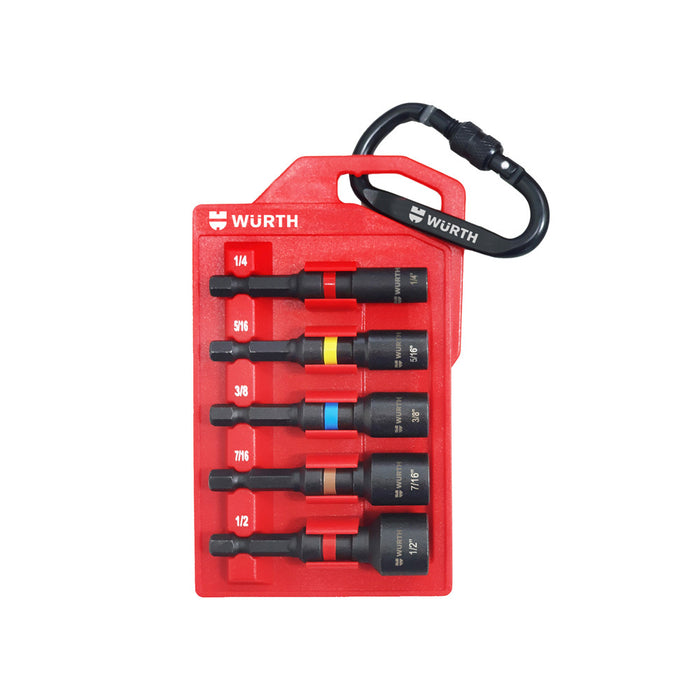 Impact Nutsetter Set, Imperial With Bit Holder - 5 Piece ( 1/4", 5/16",3/8", 7/16" & 1/2")