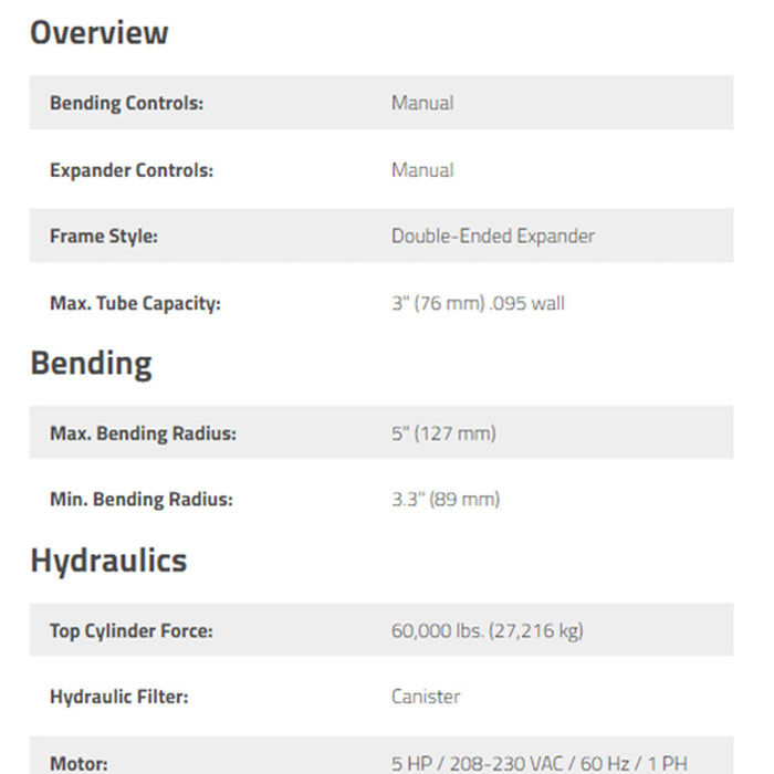 BendPak Blue-Bullet Pipe Bender with B-1 Die Package
