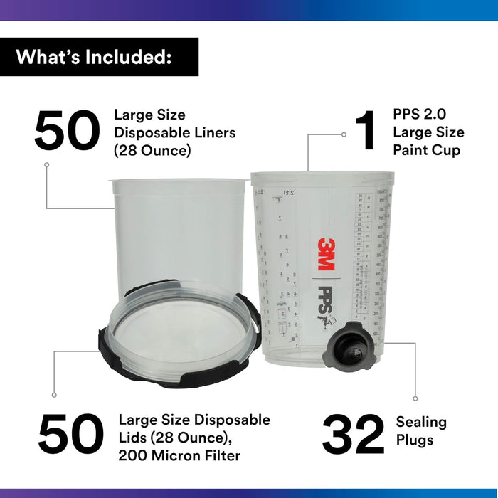 3M™ PPS™ Series 2.0 Spray Cup System Kit, 26024, Large (28 fl oz, 850 mL), 200 Micron Filter, 1 kit per case