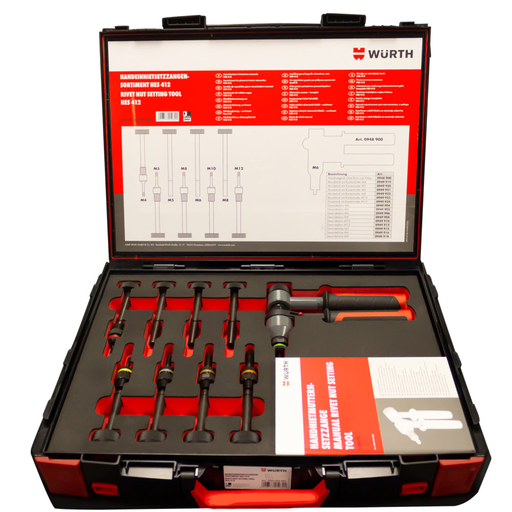 Rivet Nut Ratchet Kit with Metric Mandrels M4,M5,M6,M8,M10,M12 Würth