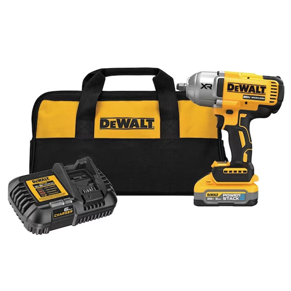 DEWALT® 20V MAX* XR® Brushless Cordless ½ in. High Torque Impact Wrench with Hog Ring Anvil and DEWALT POWERSTACK™ 5.0Ah Battery