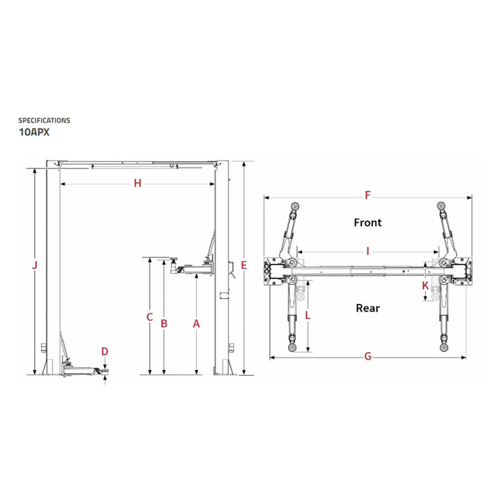 BendPak 10APX 2-Post Car Lift 10000 lbs Capacity -Clear Floor Adjustable Width/Tall