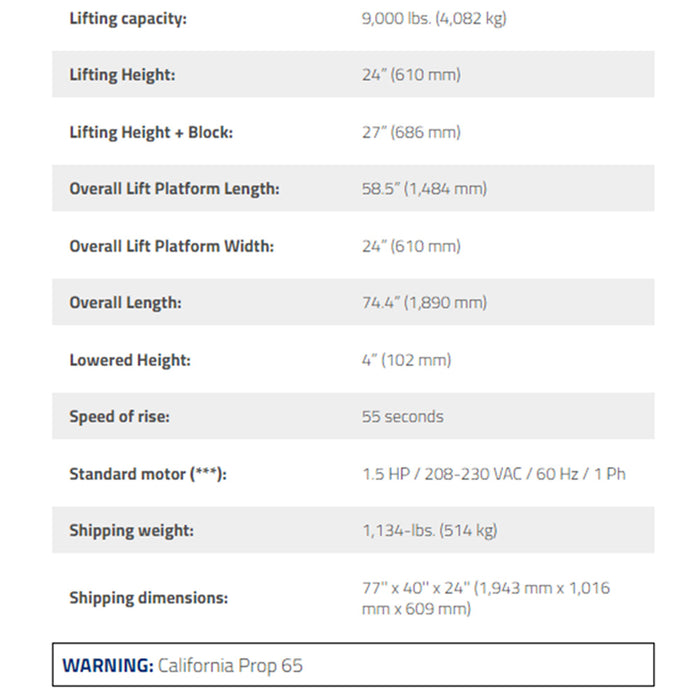 BendPak P9000LTF / 9,000lb Capacity Low Rise Lift