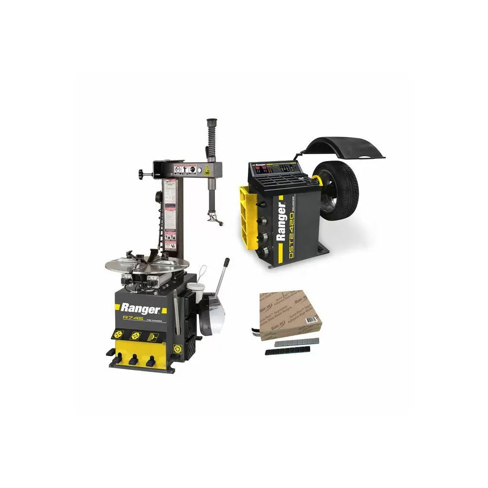 Ranger (R745/DST2)LV Changer/Balancer/Weights - Package Deal: (1) R745-110V + (1) DST2420-110-220V  + (1) Tape Wheel Weights / Blk. & Slv. 1400 pc.