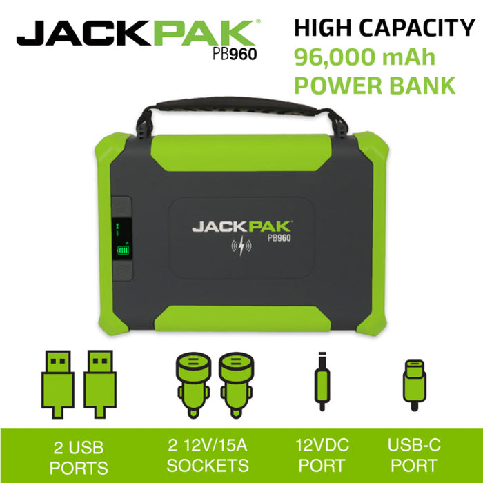 JackPak PB960 Portable Power Bank with Multiple Power Outlets, LED Light and LED Display