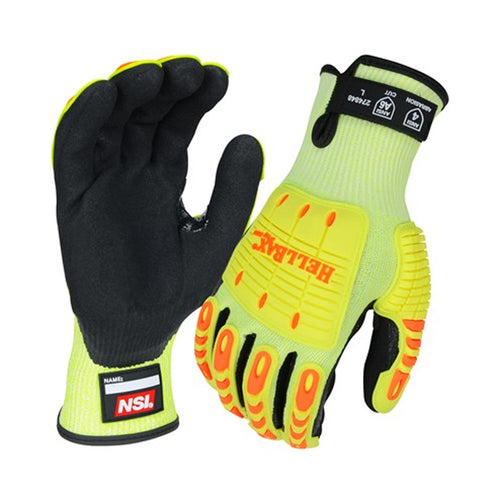 NSI HellBax™ TPU Nitrile Palm Coated Hi-Vis ANSI A6 Cut Resistant Impact Gloves