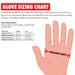 Glove sizing chart with hand measurement guide on a white background