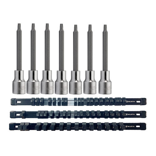 Zebra 1/2 Inch Torx Socket Bit Package 10 Total Pieces With FREE Black Aluminum Socket Organizer Rail Set
