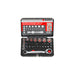 A double box-end ratchet wrench mini set with various bits and sockets, displayed in an open black storage case with red and silver tools.